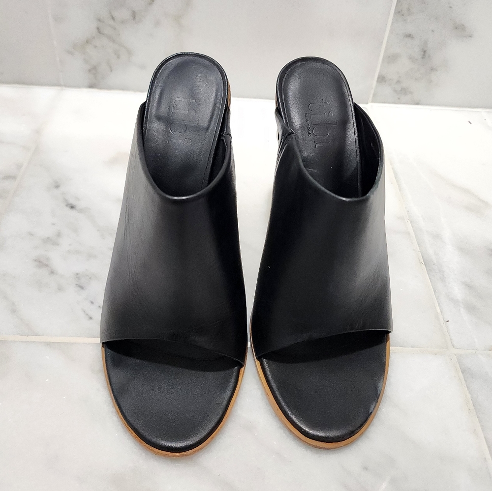 Tibi Britt Mules Black Leather Jeweled Studded Wedge 38 Open Toe - Picture 13 of 16